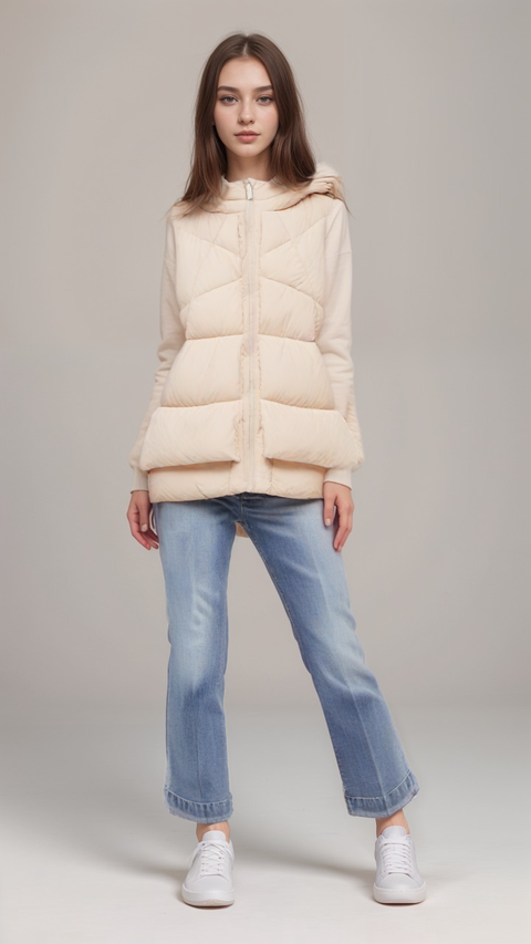 S.Oliver Women's Light Beige Hooded Fuffer Vest SOL487