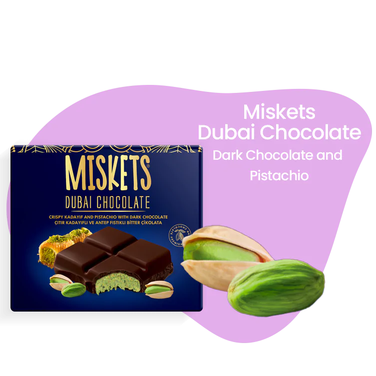 Miskets Dubai Chocolate Dark Chocolate Bar & Pistachio 100GR