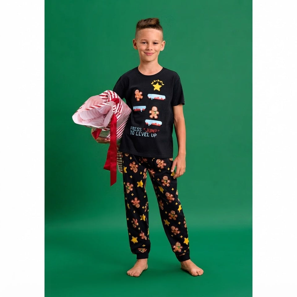 Sinsay Boy's Dark Gray Short Sleeve Graphic Printed Pajama Set