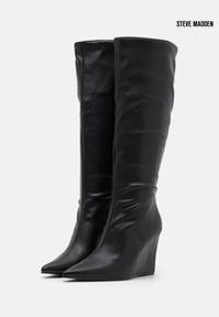 Steve Madden Women's Black Showout Leather Heeled Knee Boots |Steve Madden in Lebanon