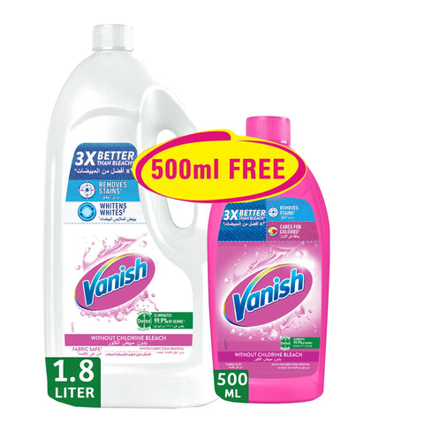 Vanish laundry detergent bottles with a 500ml free offer on a white background