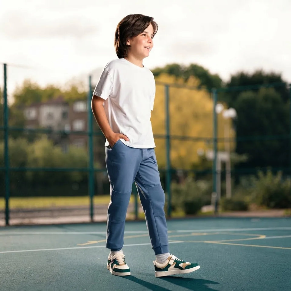 Sinsay Boy's Dusty Blue Fleeced Adjustable Drawstring Elastic Waistband Sweatpants