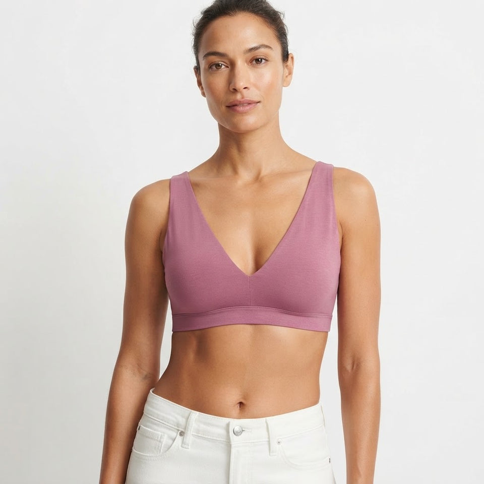 State Of Day Women's Pink V-Neck Ribbed Active Sports Bra