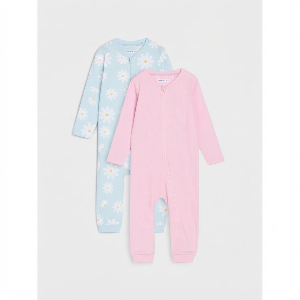 Sinsay Baby Girl's Pink & Blue Printed Long Sleeve 2 Pack Overall