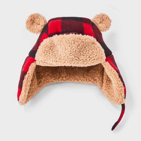 Cat & Jack Boy's Red Buffalo Check Faux Shearling Trapper Hat | Cat & Jack In Lebanon