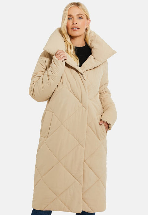 Threadbare Women's Beige Quilted Hooded Coat | Threadbare  In Lebanon