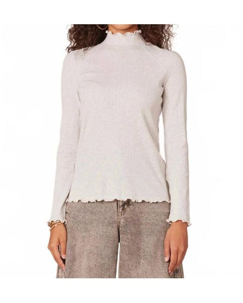 Democracy Women's Light Gray Mock Neck Raglan Long-Sleeve Lettuce Edge Blouse  | Democracy In Lebanon