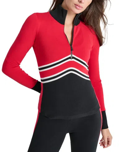 DKNY Women's Black Red Apres Ski Chevron-stripe Half-zip Sweater | DKNY In Lebanon