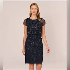 Adrianna Papell Women’s Navy Hand-Beaded  Dress | Adrianna Papell in Lebanon