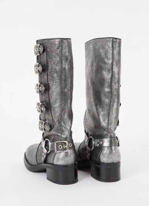 Steve Madden Women's Silver Leather Battle Boots | Steve Madden In Lebanon