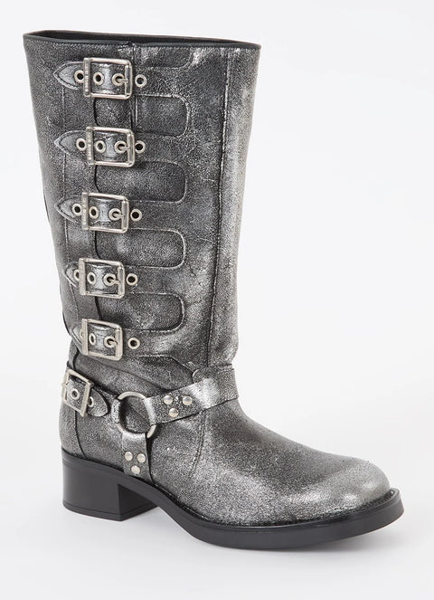 Steve Madden Women's Silver Leather Battle Boots | Steve Madden In Lebanon