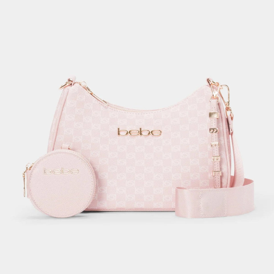 Bebe Powder Pink Adela Monogram Crossbody Bag With Coin Purse