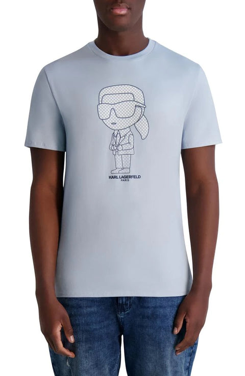Karl Lagerfeld Paris Men’s Light Blue Rubberized Karl Cotton Graphic T-Shirt | Karl Lagerfeld Paris In Lebanon