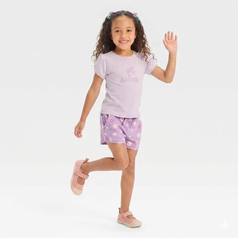 Barbie Girl's Light Purple Short Sleeve T-Shirt and Shorts Set | Barbie In Lebanon