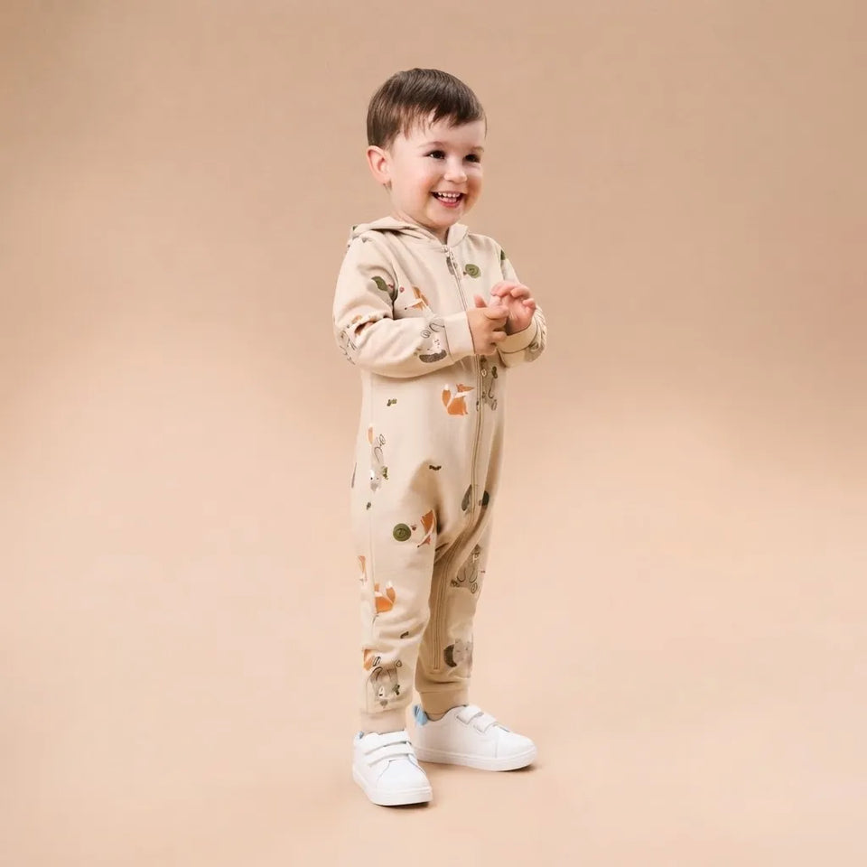 Sinsay Baby Boy's Beige with Multicolored Animal Print Hooded Overall
