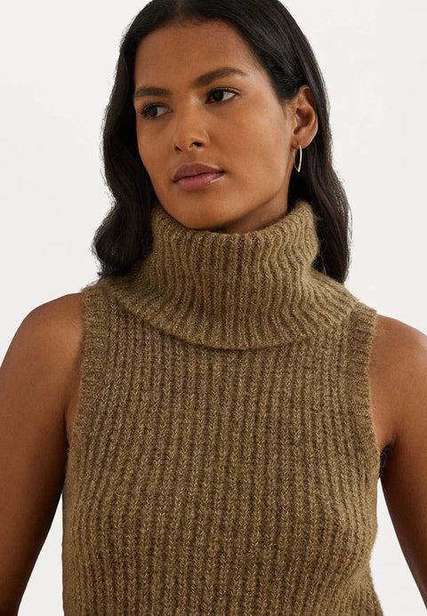 Lauren Ralph Lauren Women's Khaki Wool Blend Sleeveless Turtleneck Sweater | Lauren Ralph Lauren In Lebanon