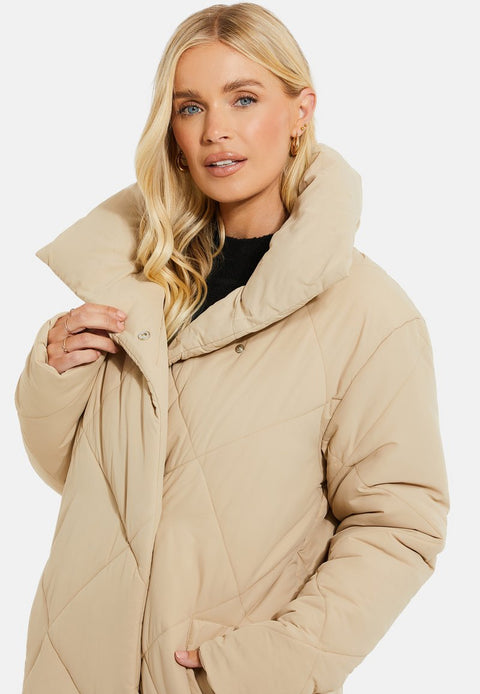 Threadbare Women's Beige Quilted Hooded Coat | Threadbare  In Lebanon