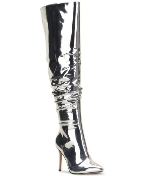 I.n.c. International Concepts Women's Iyonna Over-the-Knee Slouch Boots, Created for Macy's - Silver Patent
