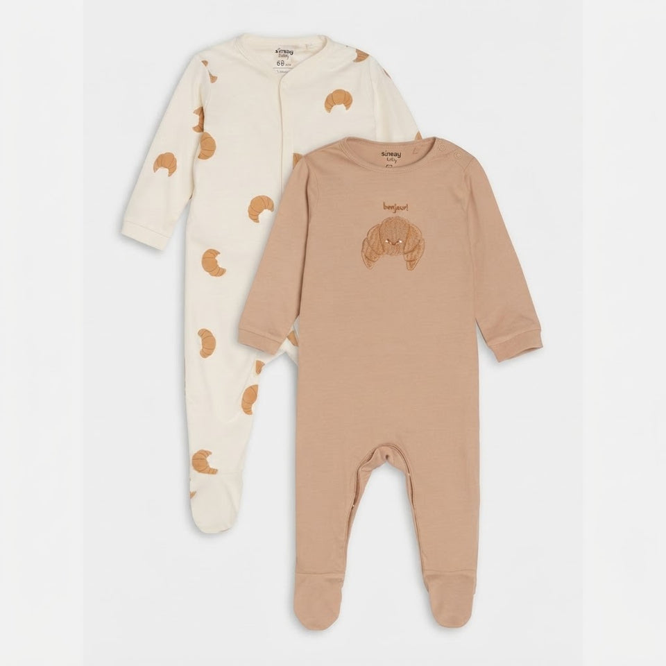 Sinsay Baby Girl's Beige & Off White 2-Pack Long Sleeve Overall
