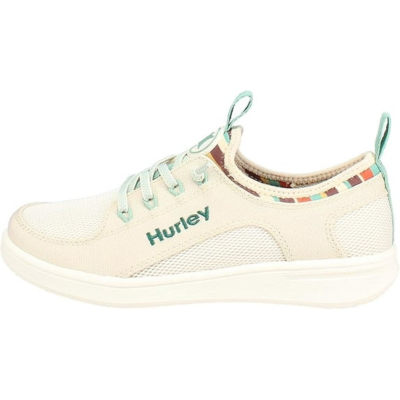 Beige sneaker with 'Hurley' branding on a white background