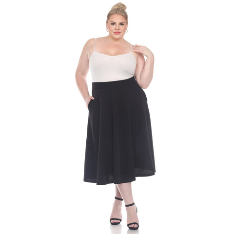 White Mark Women's Black Plus Size Flared Midi Skirt | White Mark In Lebanon