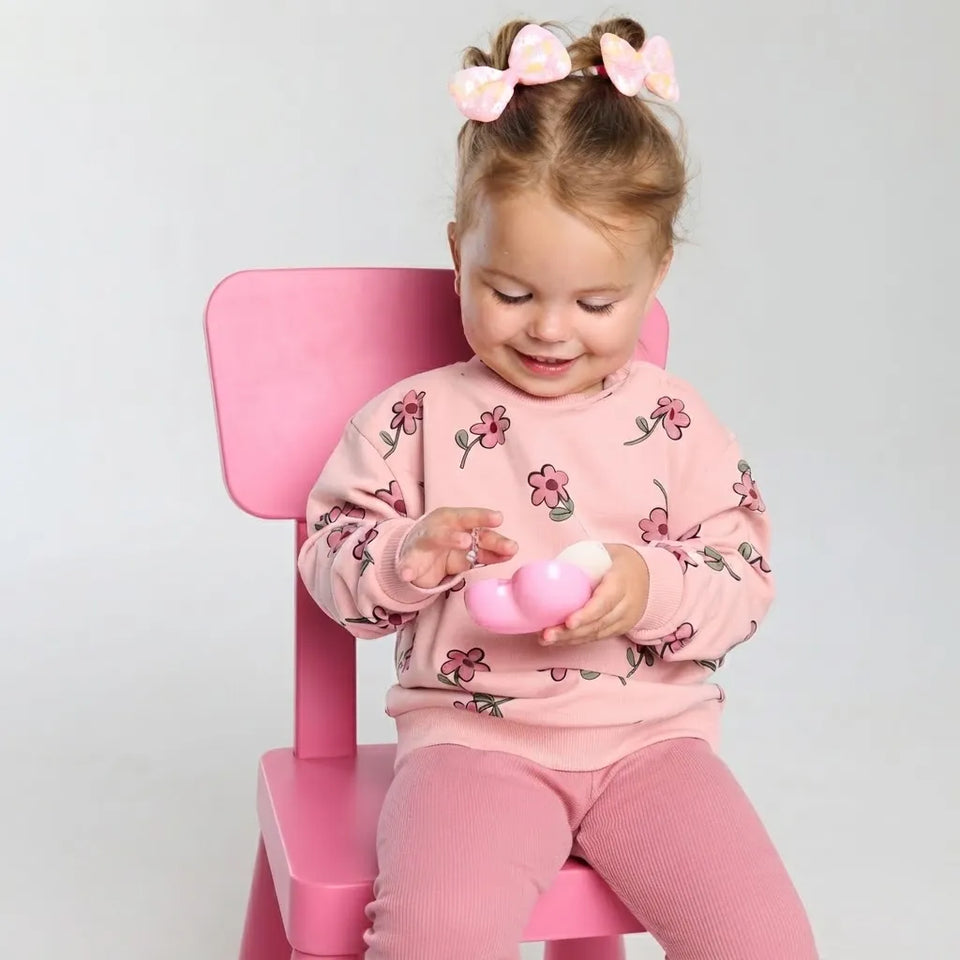 Sinsay Girl's Pink Long Sleeve Sweatshirt with a Floral Pattern and Matching Ribbed Leggings Set