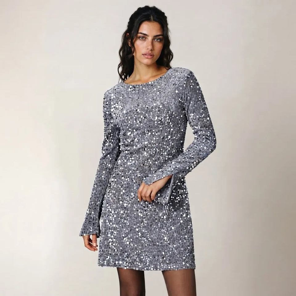 Sinsay Women's Silver All Over Sequin Chic with Split Details Dress