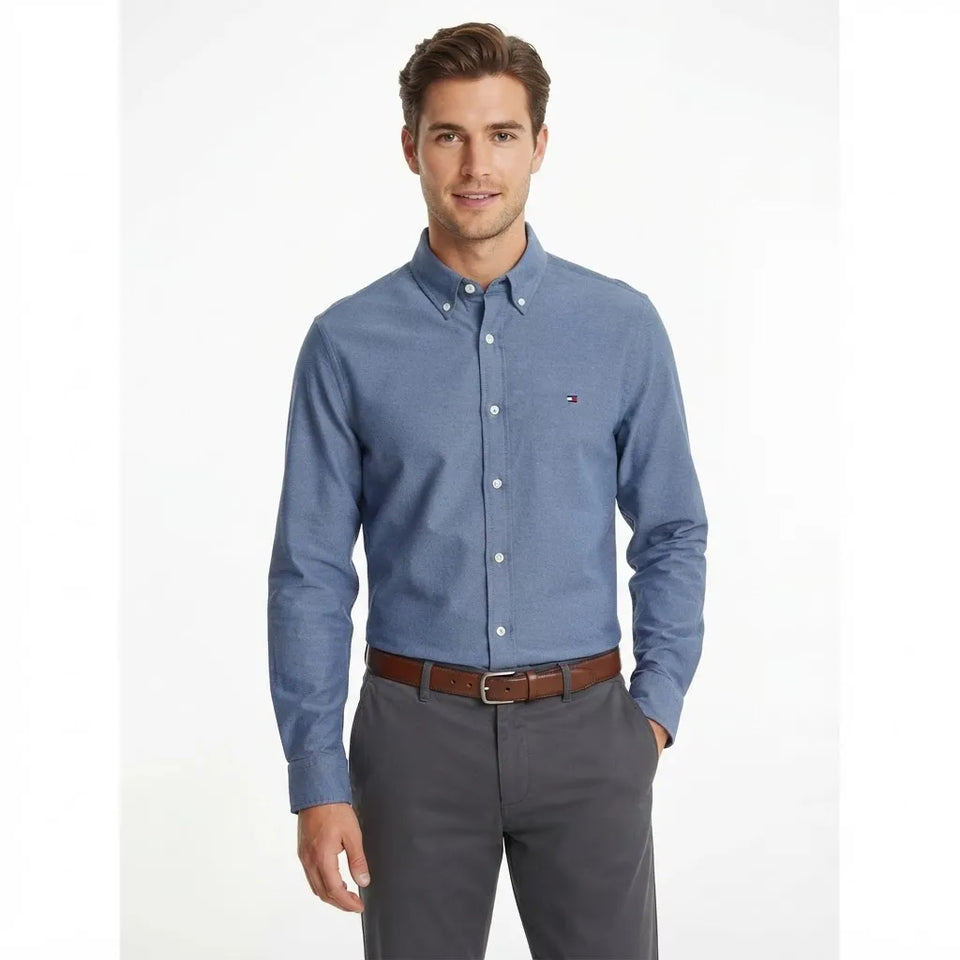 Tommy Hilfiger Men's Blue Heather Button-Down Long-Sleeve Shirt