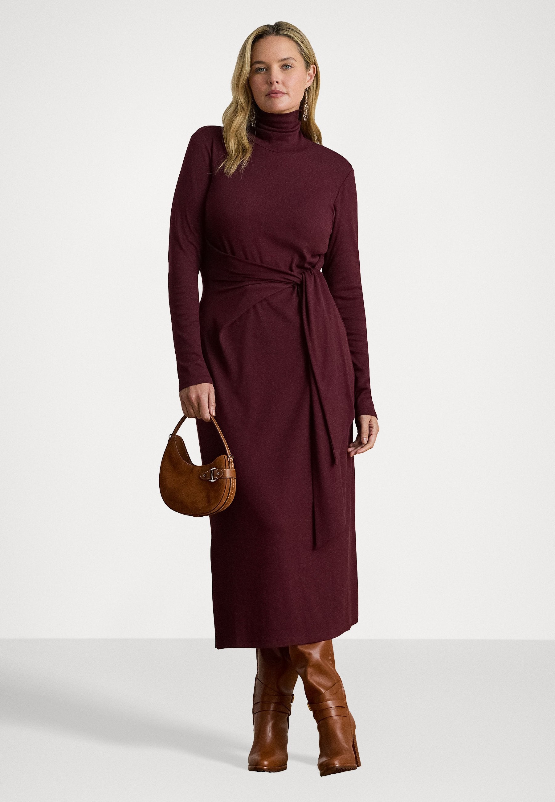 Lauren Ralph Lauren Women's Plum Tie-Front Turtleneck Dress | Lauren Ralph Lauren In Lebanon