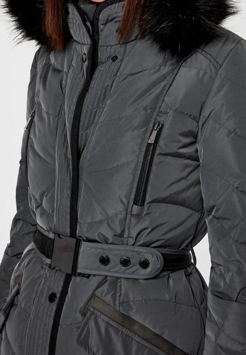 S.Oliver Women's Dark Gray Quilted Hooded Coat |S.Oliver In Lebanon