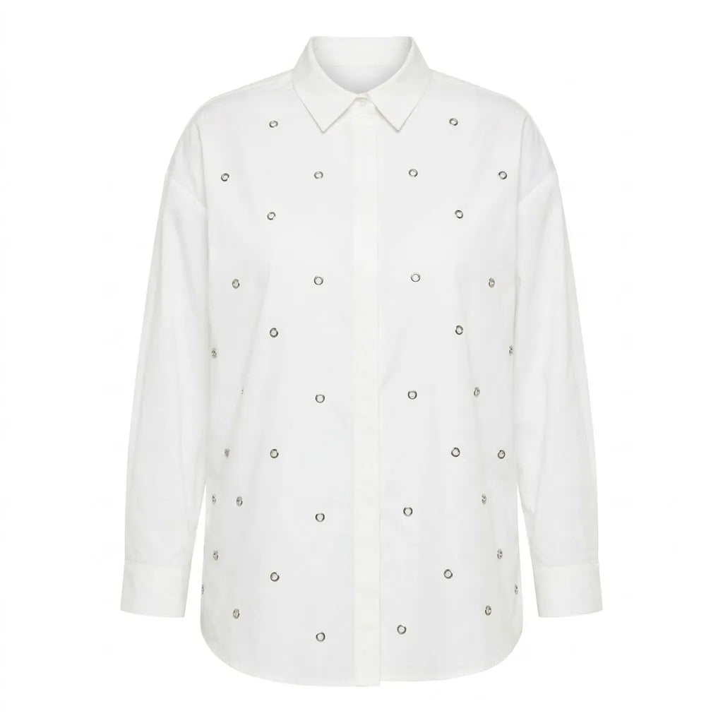 Vince Camuto Women's White With Silver Stud Embellishments Long-Sleeve Shirt