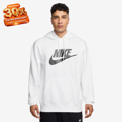 Nike Men's White Club Pullover Fleece Hoodie |Nike In Lebanon