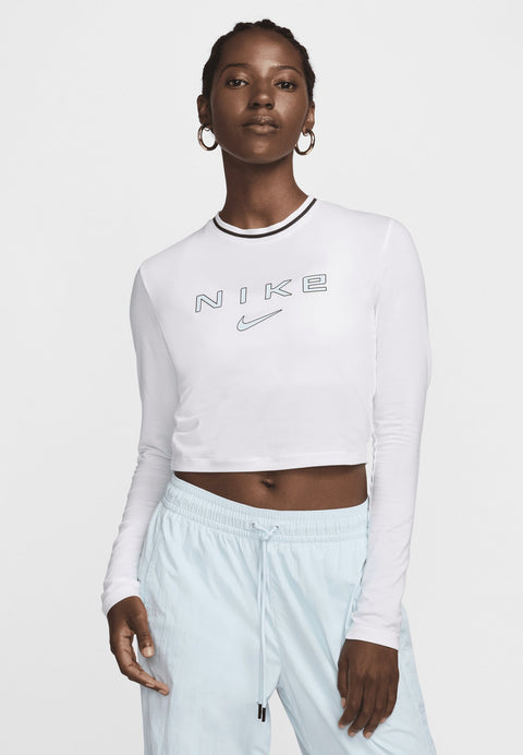 Nike Women's White Sportswear Chill Knit Slim Cropped Graphic Blouse | Nike In Lebanon