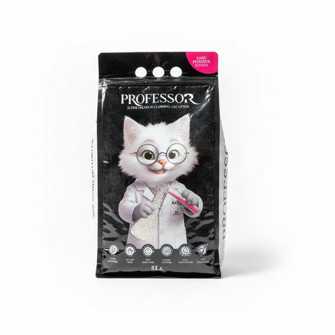 Package of 'Professo' with a cartoon cat character on a stone surface