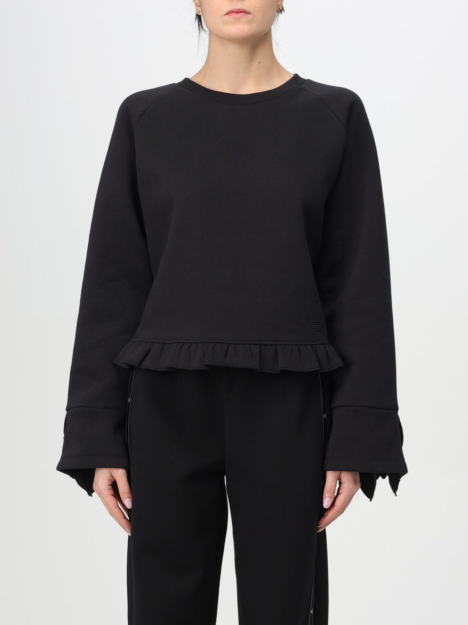 Emporio Armani Women's Black Ruffled Hem Sweatshirt | Emporio Armani In Lebanon