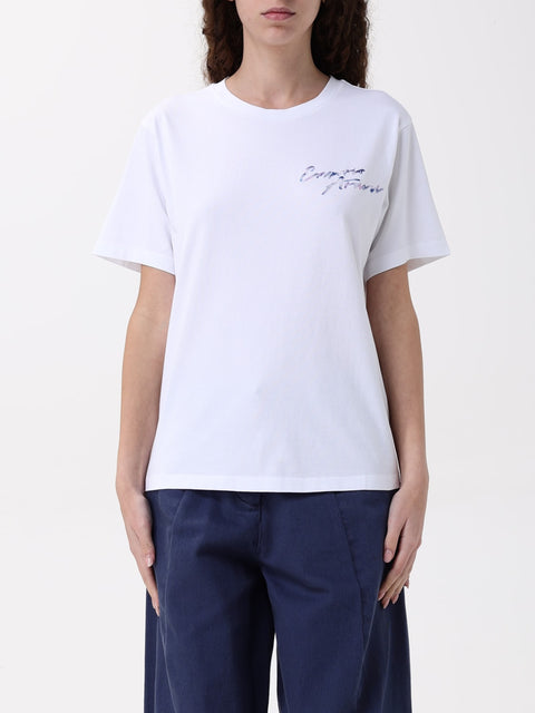 Emporio Armani Women's White Logo Embroidered T-Shirt | Emporio Armani In Lebanon