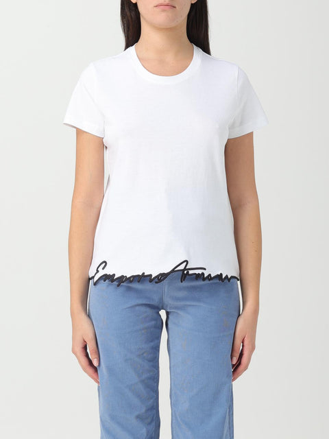 Emporio Armani Women's White Embroidered Trim T-Shirt | Emporio Armani In Lebanon