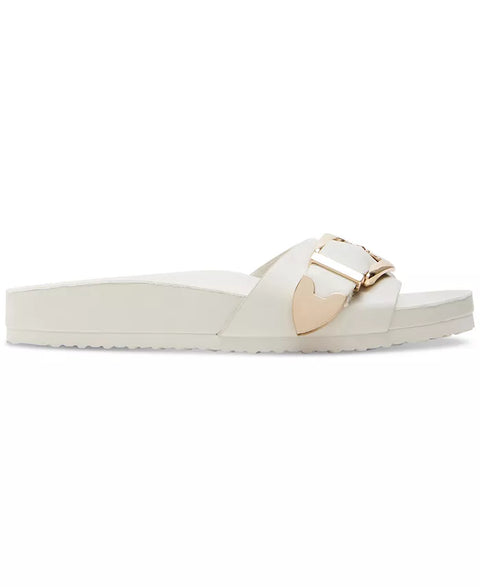 Madden Girl Women's White Brookk Buckled Footbed Slide Flat Slippers | Madden Girl In Lebanon