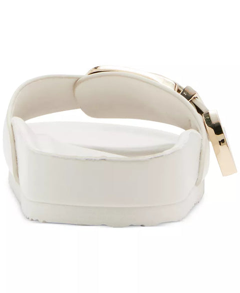 Madden Girl Women's White Brookk Buckled Footbed Slide Flat Slippers | Madden Girl In Lebanon