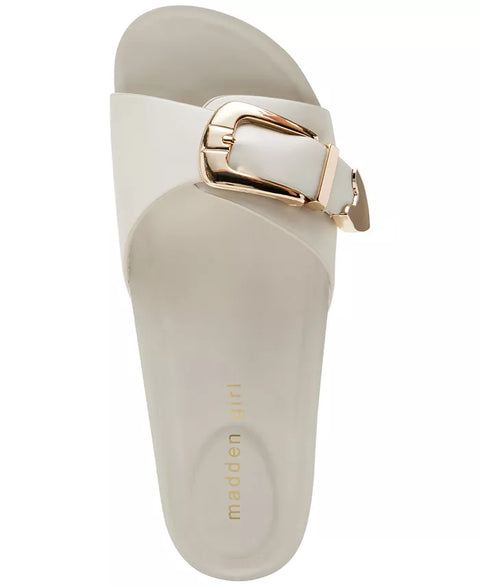 Madden Girl Women's White Brookk Buckled Footbed Slide Flat Slippers | Madden Girl In Lebanon