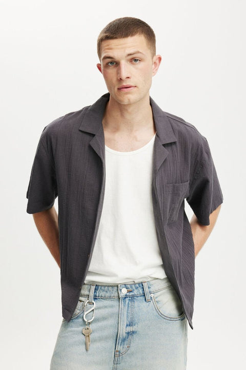 Cotton On Men's Gray Riviera Box Fit Short Sleeve Shirt |Cotton On In Lebanon