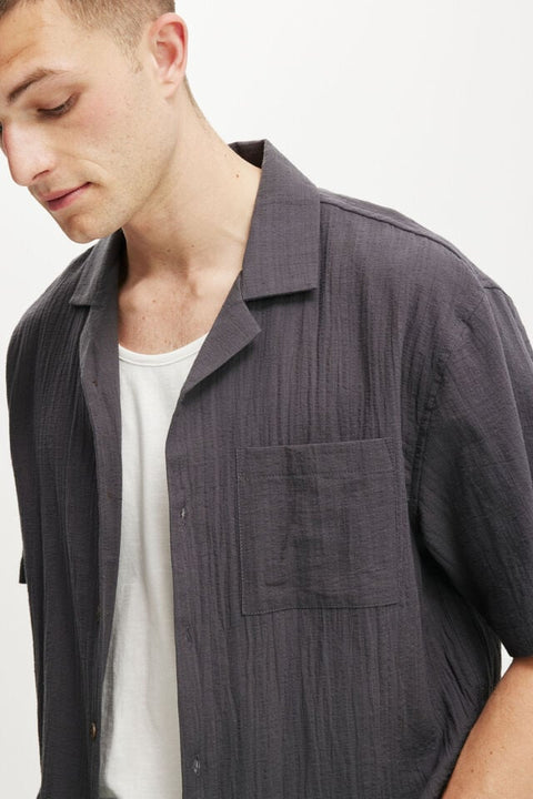Cotton On Men's Gray Riviera Box Fit Short Sleeve Shirt |Cotton On In Lebanon