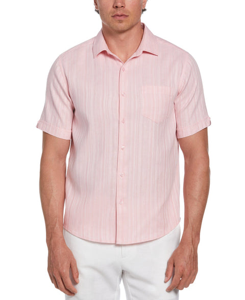 Cubavera Men's Pink Linen Blend Dobby Stripe Print Shirt | Cubavera In Lebanon