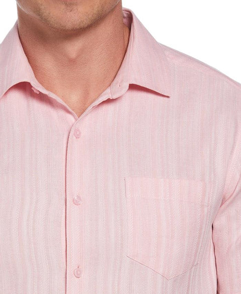 Cubavera Men's Pink Linen Blend Dobby Stripe Print Shirt | Cubavera In Lebanon
