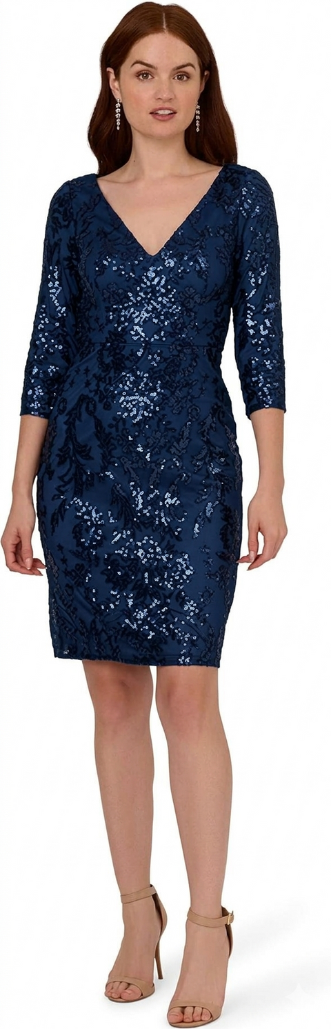 Adrianna Papell Women’s Navy Floral  Mesh Gown Dress | Adrianna Papell in Lebanon
