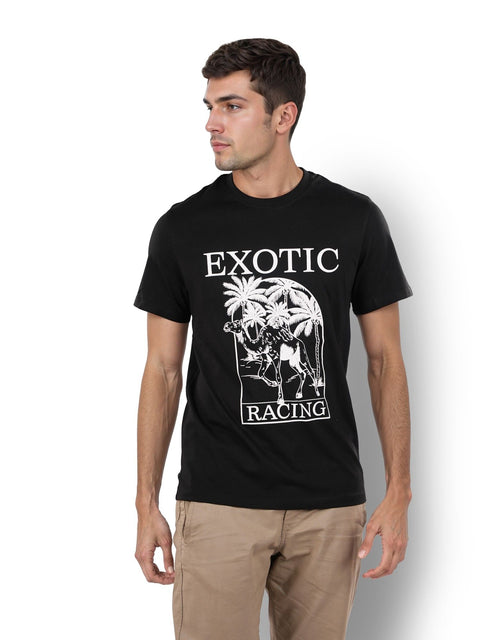 Celio Men's Black  Printed Regular Fit Cotton Graphic T-Shirt | Celio in Lebanon