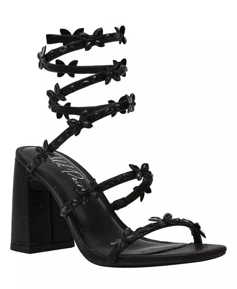 Wild Pair Women's Black Strappy Block Evening Heeled Sandal | Wild Pair In Lebanon