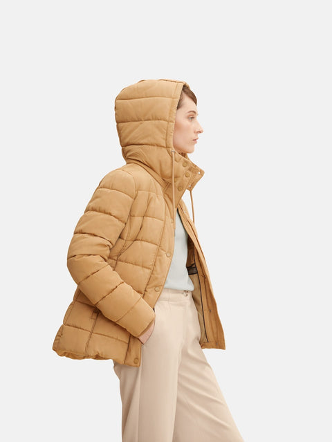 Tom Tailor Women's Camel Padded Hooded Puffer Jacket |Tom Tailor In Lebanon