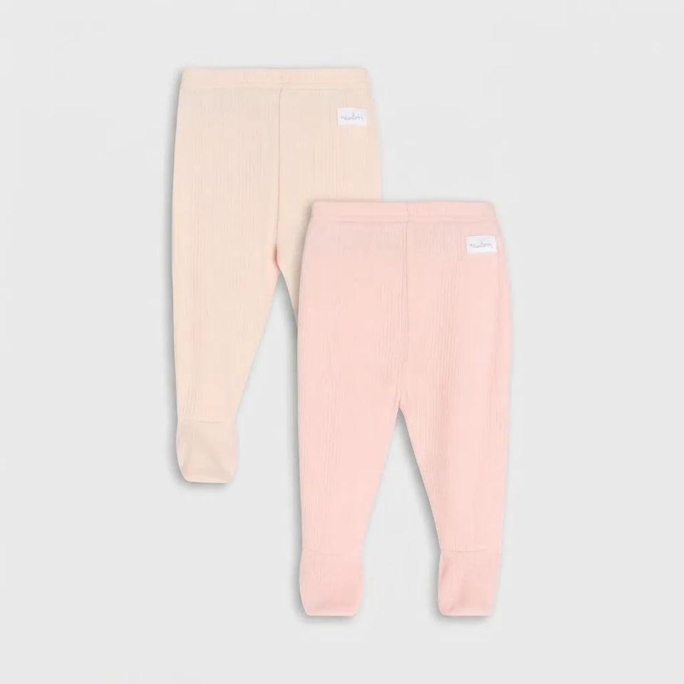 Sinsay Baby Girl's Light Pink and Peach Soft Ribbed Texture 2-Pack Footed Leggings