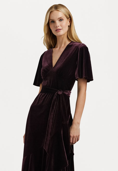 Lauren Ralph Lauren Women's Dark Purple Velvet Flutter Dress |Lauren Ralph Lauren in Lebanon